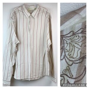 Cubavera linen rayon embroidered striped long sleeve Guayabera shirt with collar